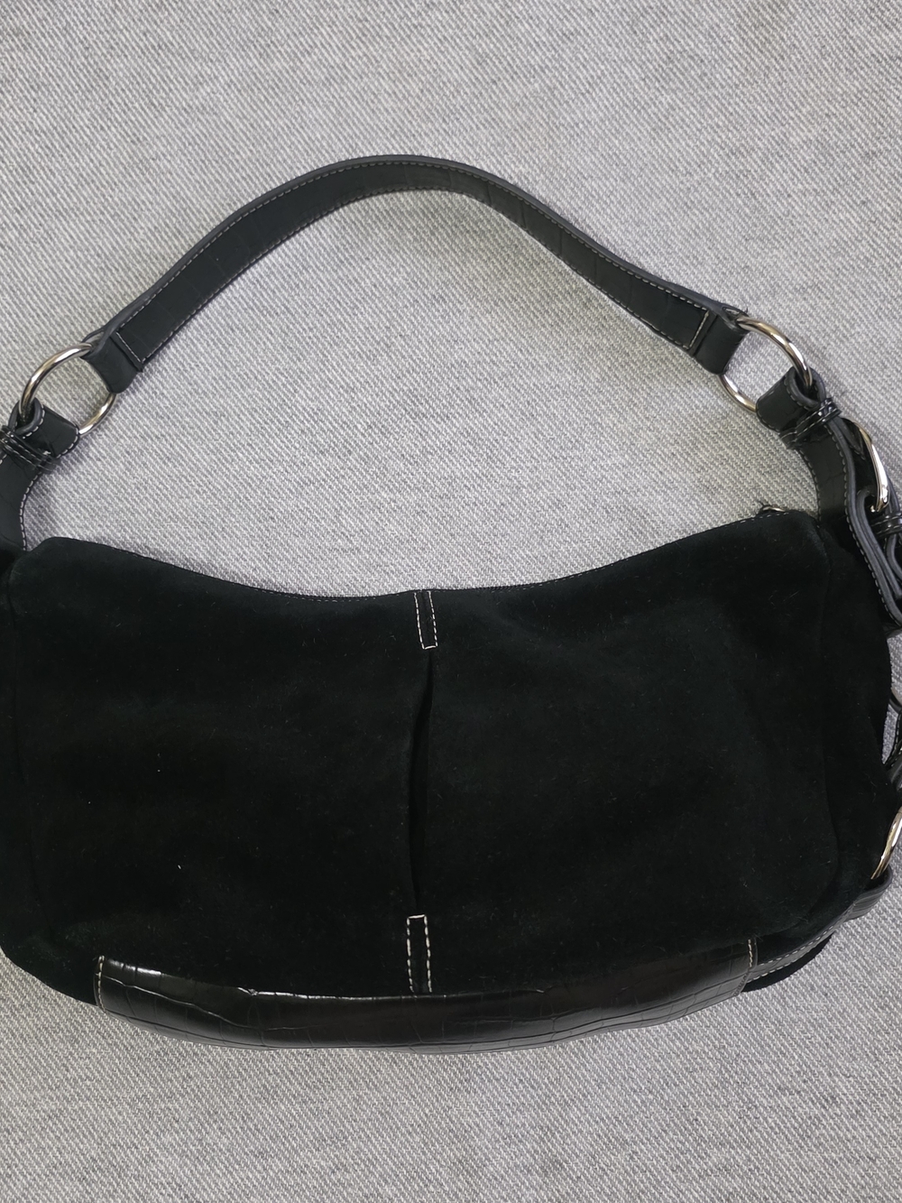 St. John's Bay 90's Y2K Black Suede Shoulder Bag with Leather Trim